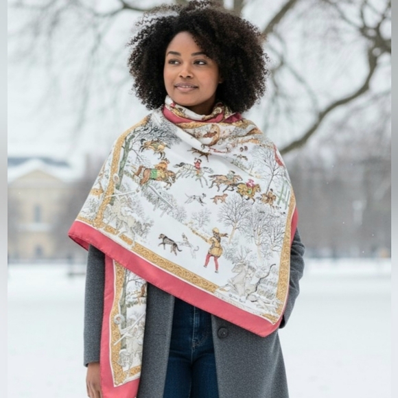 Hermes Accessories - Hermes Red and Gold Equestrian Scarf